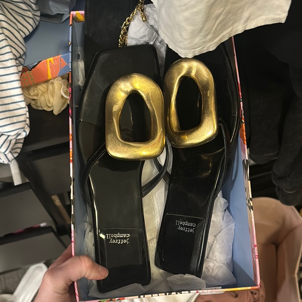Jeffrey Campbell Gold and Black Sandals